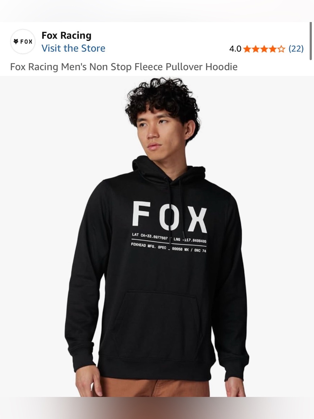 Fox Black Hoodie with White FOX Logo $79 New With Tags Size Large
